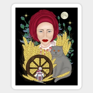 Woman with a cat. Ukrainian folklore Sticker